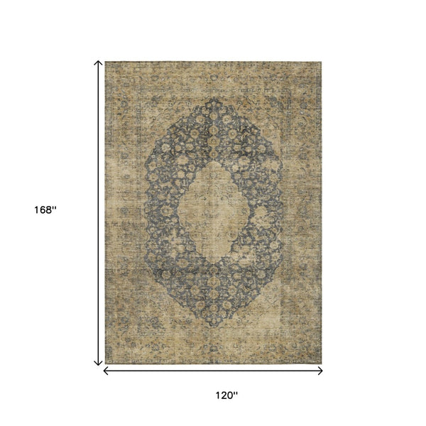 HomeRoots 5' Charcoal and Beige Medallion Washable Area Rug for Indoor and Outdoor Use - Durable and Stylish 10' X 14' 616465