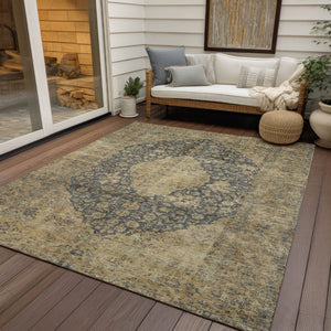 HomeRoots 5' Charcoal and Beige Medallion Washable Area Rug for Indoor and Outdoor Use - Durable and Stylish 10' X 14' 616465