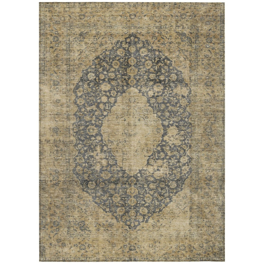 HomeRoots 5' Charcoal and Beige Medallion Washable Area Rug for Indoor and Outdoor Use - Durable and Stylish 10' X 14' 616465