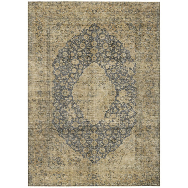 HomeRoots 5' Charcoal and Beige Medallion Washable Area Rug for Indoor and Outdoor Use - Durable and Stylish 10' X 14' 616465
