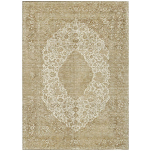 HomeRoots 5' Versatile Ivory and Beige Medallion Area Rug for Indoor and Outdoor Use - Machine Washable Design 5' X 8' 616467