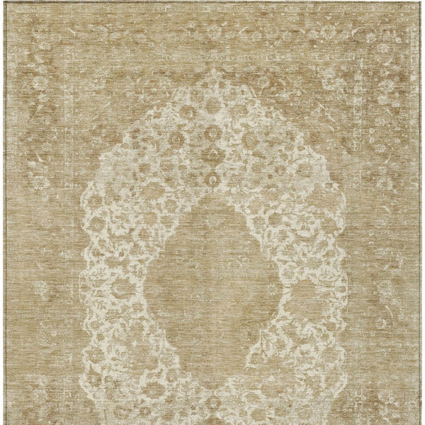 HomeRoots 5' Versatile Ivory and Beige Medallion Area Rug for Indoor and Outdoor Use - Machine Washable Design 5' X 8' 616467