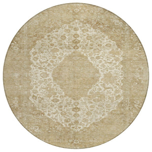 HomeRoots 5' Versatile Ivory and Beige Medallion Area Rug for Indoor and Outdoor Use - Machine Washable Design 8' Round 616468