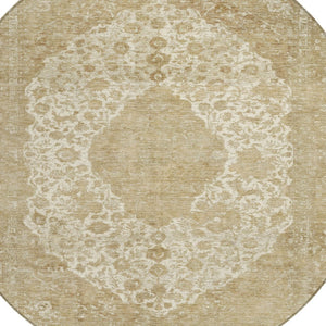 HomeRoots 5' Versatile Ivory and Beige Medallion Area Rug for Indoor and Outdoor Use - Machine Washable Design 8' Round 616468