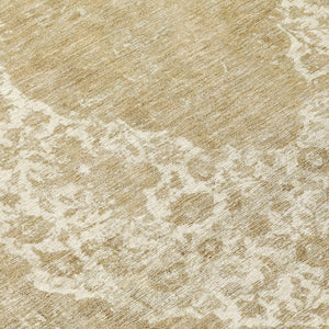 HomeRoots 5' Versatile Ivory and Beige Medallion Area Rug for Indoor and Outdoor Use - Machine Washable Design 8' Round 616468