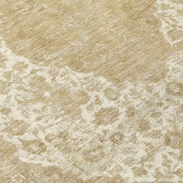 HomeRoots 5' Versatile Ivory and Beige Medallion Area Rug for Indoor and Outdoor Use - Machine Washable Design 8' Round 616468