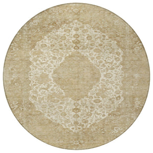 HomeRoots 5' Versatile Ivory and Beige Medallion Area Rug for Indoor and Outdoor Use - Machine Washable Design 8' Round 616468