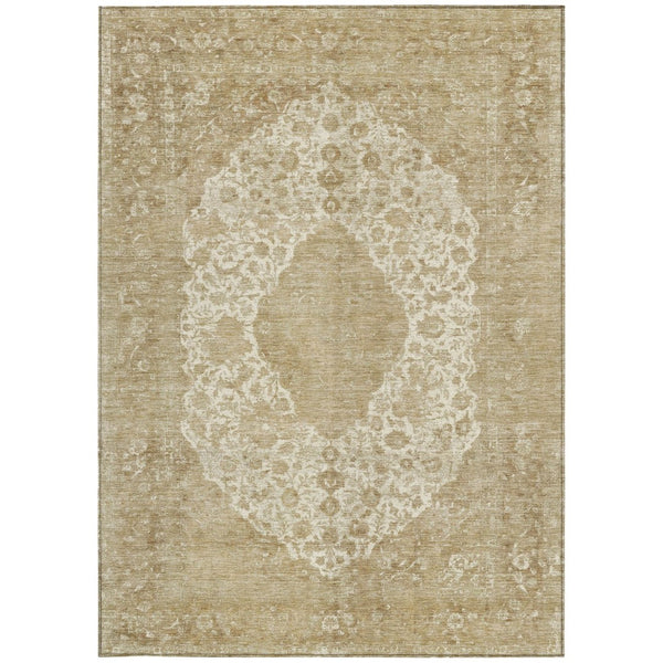 HomeRoots 5' Versatile Ivory and Beige Medallion Area Rug for Indoor and Outdoor Use - Machine Washable Design 8' X 10' 616469