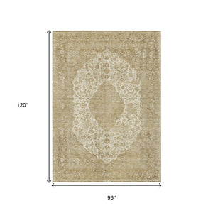 HomeRoots 5' Versatile Ivory and Beige Medallion Area Rug for Indoor and Outdoor Use - Machine Washable Design 8' X 10' 616469