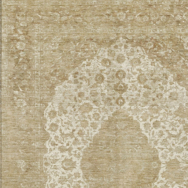 HomeRoots 5' Versatile Ivory and Beige Medallion Area Rug for Indoor and Outdoor Use - Machine Washable Design 8' X 10' 616469