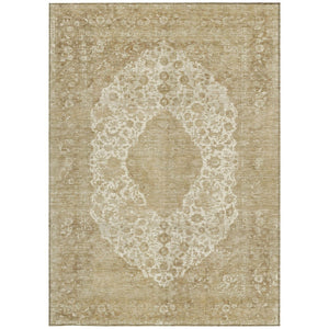 HomeRoots 5' Versatile Ivory and Beige Medallion Area Rug for Indoor and Outdoor Use - Machine Washable Design 9' X 12' 616470