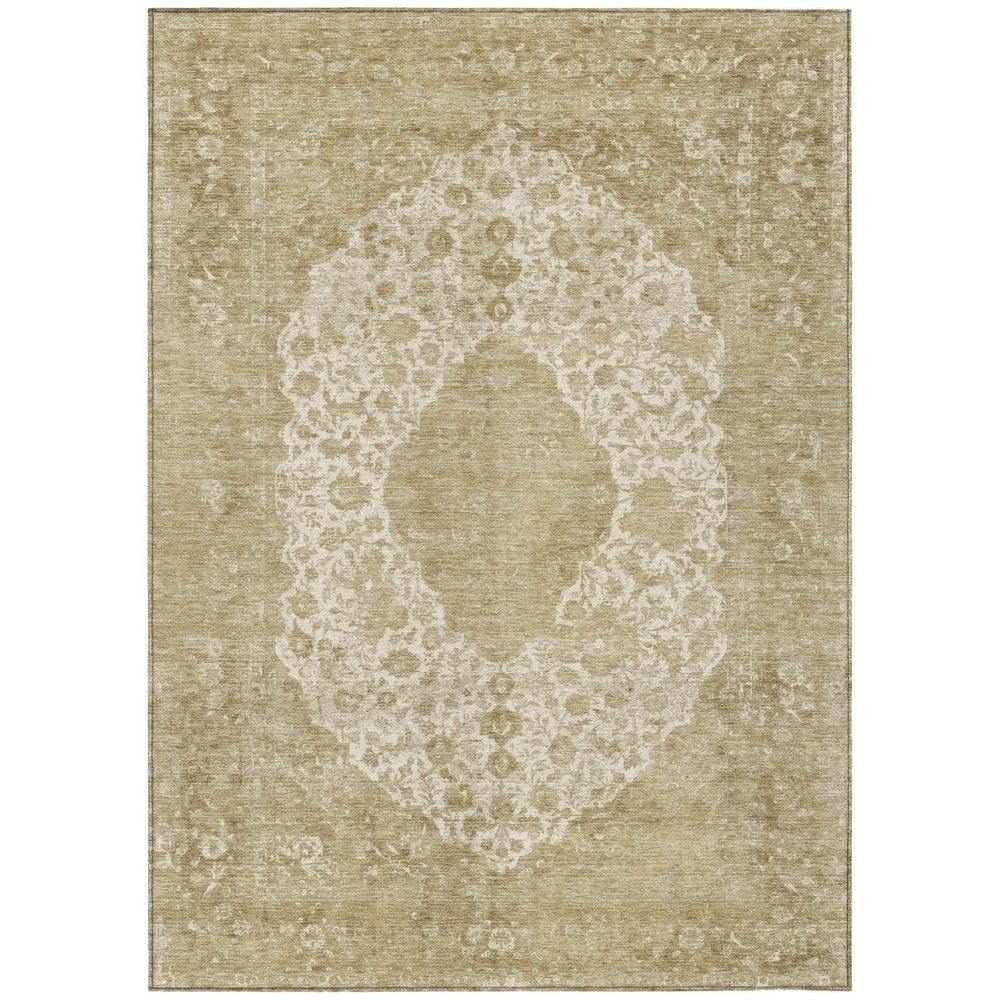 HomeRoots 5' Versatile Ivory and Beige Medallion Area Rug for Indoor and Outdoor Use - Machine Washable Design 10' X 14' 616471