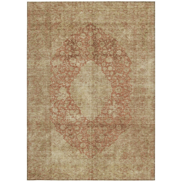 HomeRoots 5' Timeless Rust and Beige Medallion Area Rug - Durable, Easy-Care Design for Indoor & Outdoor Use 5' X 8' 616473