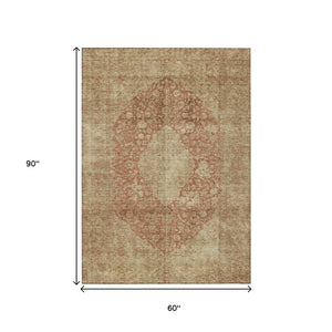 HomeRoots 5' Timeless Rust and Beige Medallion Area Rug - Durable, Easy-Care Design for Indoor & Outdoor Use 5' X 8' 616473