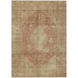 HomeRoots 5' Timeless Rust and Beige Medallion Area Rug - Durable, Easy-Care Design for Indoor & Outdoor Use 5' X 8' 616473