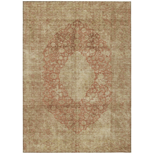 HomeRoots 5' Timeless Rust and Beige Medallion Area Rug - Durable, Easy-Care Design for Indoor & Outdoor Use 5' X 8' 616473