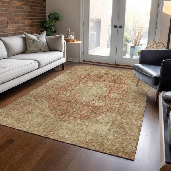 HomeRoots 5' Timeless Rust and Beige Medallion Area Rug - Durable, Easy-Care Design for Indoor & Outdoor Use 5' X 8' 616473