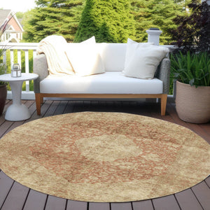 HomeRoots 5' Timeless Rust and Beige Medallion Area Rug - Durable, Easy-Care Design for Indoor & Outdoor Use 8' Round 616474