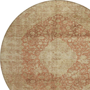 HomeRoots 5' Timeless Rust and Beige Medallion Area Rug - Durable, Easy-Care Design for Indoor & Outdoor Use 8' Round 616474