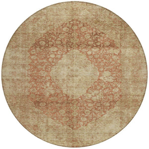 HomeRoots 5' Timeless Rust and Beige Medallion Area Rug - Durable, Easy-Care Design for Indoor & Outdoor Use 8' Round 616474