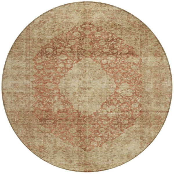 HomeRoots 5' Timeless Rust and Beige Medallion Area Rug - Durable, Easy-Care Design for Indoor & Outdoor Use 8' Round 616474