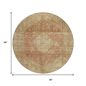 HomeRoots 5' Timeless Rust and Beige Medallion Area Rug - Durable, Easy-Care Design for Indoor & Outdoor Use 8' Round 616474