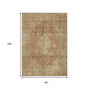 HomeRoots 5' Timeless Rust and Beige Medallion Area Rug - Durable, Easy-Care Design for Indoor & Outdoor Use 8' X 10' 616475