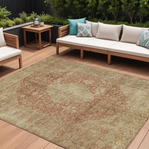 HomeRoots 5' Timeless Rust and Beige Medallion Area Rug - Durable, Easy-Care Design for Indoor & Outdoor Use 8' X 10' 616475