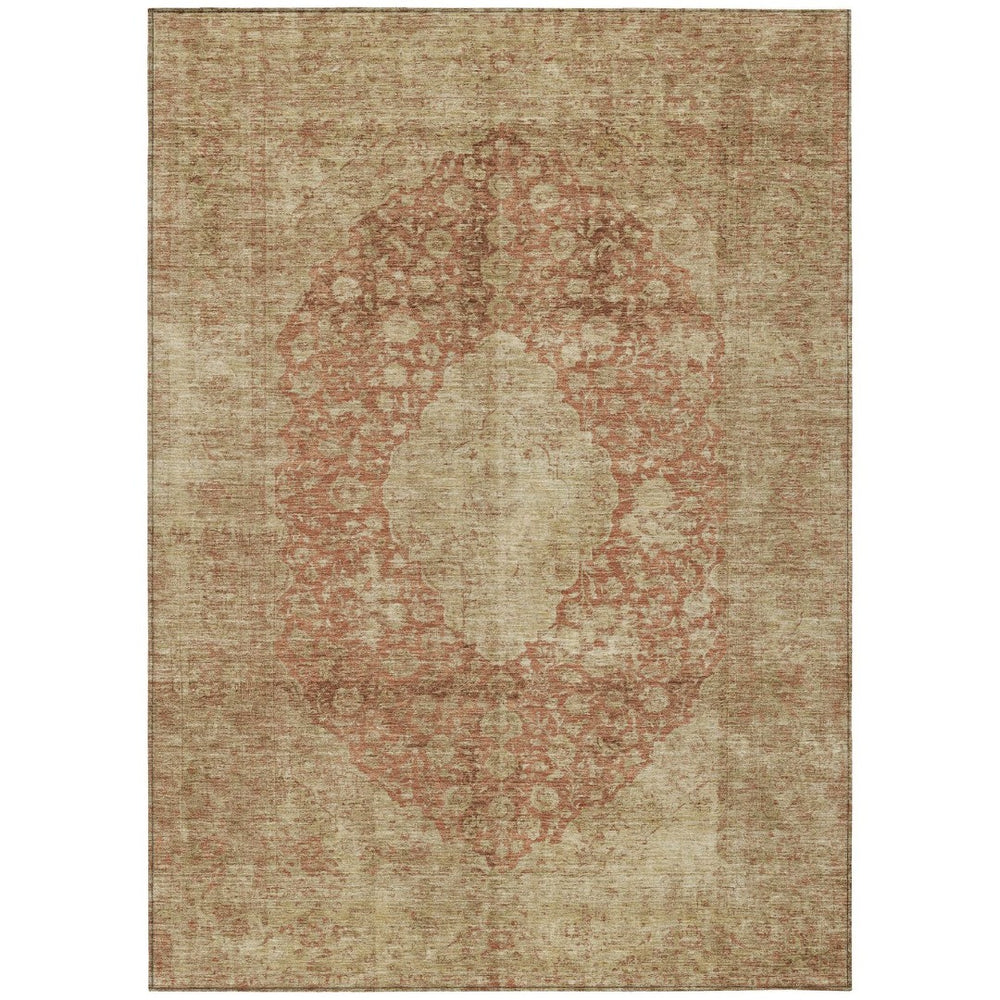 HomeRoots 9' X 12' Indoor Outdoor Area Rug - Rust and Beige Medallion Design, Durable & Washable for High-Traffic Areas 616476