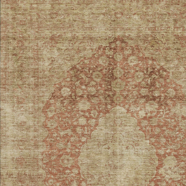 HomeRoots 9' X 12' Indoor Outdoor Area Rug - Rust and Beige Medallion Design, Durable & Washable for High-Traffic Areas 616476