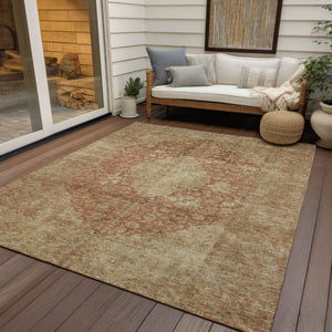 HomeRoots 5' Timeless Rust and Beige Medallion Area Rug - Durable, Easy-Care Design for Indoor & Outdoor Use 10' X 14' 616477