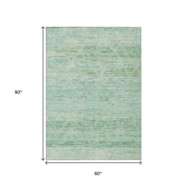 HomeRoots 5' Artichoke Green and Beige Trellis Area Rug - Durable, Washable Design for Indoor and Outdoor Use 5' X 8' 616479
