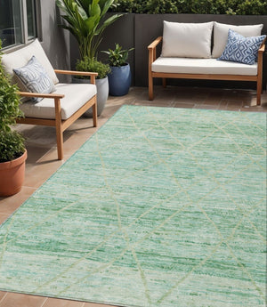 HomeRoots 5' Artichoke Green and Beige Trellis Area Rug - Durable, Washable Design for Indoor and Outdoor Use 5' X 8' 616479