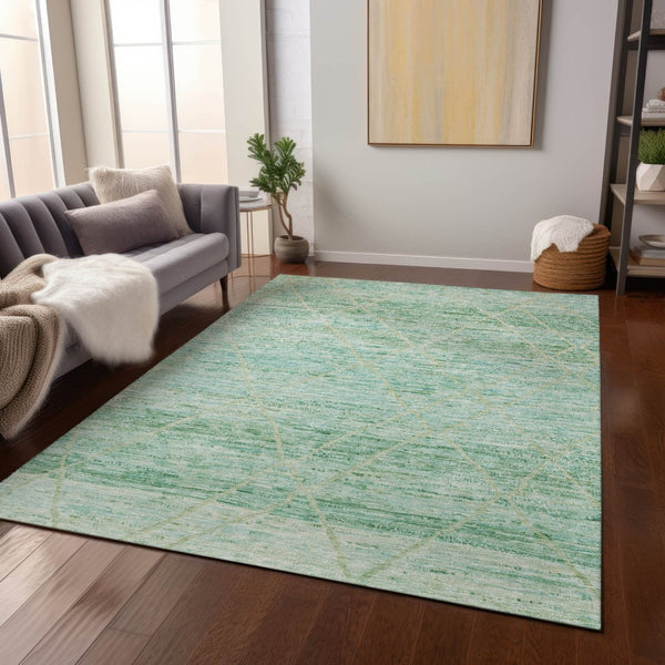 HomeRoots 5' Artichoke Green and Beige Trellis Area Rug - Durable, Washable Design for Indoor and Outdoor Use 5' X 8' 616479