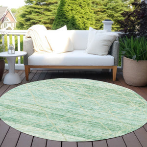 HomeRoots 5' Artichoke Green and Beige Trellis Area Rug - Durable, Washable Design for Indoor and Outdoor Use 8' Round 616480