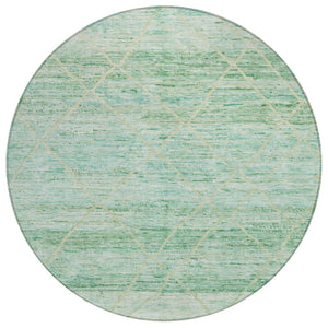 HomeRoots 5' Artichoke Green and Beige Trellis Area Rug - Durable, Washable Design for Indoor and Outdoor Use 8' Round 616480