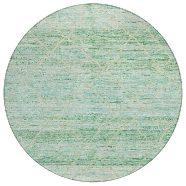 HomeRoots 5' Artichoke Green and Beige Trellis Area Rug - Durable, Washable Design for Indoor and Outdoor Use 8' Round 616480