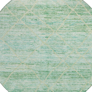 HomeRoots 5' Artichoke Green and Beige Trellis Area Rug - Durable, Washable Design for Indoor and Outdoor Use 8' Round 616480
