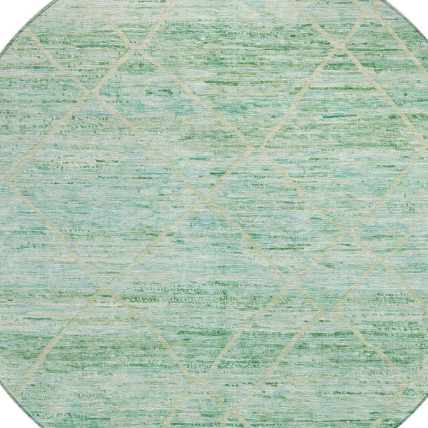 HomeRoots 5' Artichoke Green and Beige Trellis Area Rug - Durable, Washable Design for Indoor and Outdoor Use 8' Round 616480