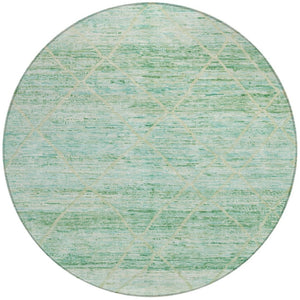 HomeRoots 5' Artichoke Green and Beige Trellis Area Rug - Durable, Washable Design for Indoor and Outdoor Use 8' Round 616480