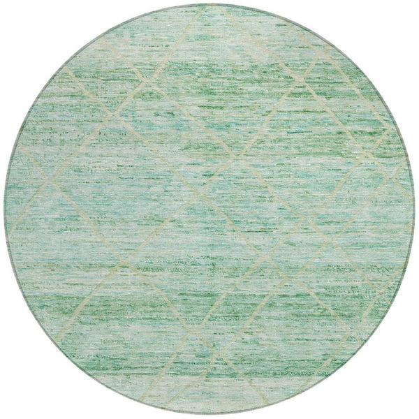 HomeRoots 5' Artichoke Green and Beige Trellis Area Rug - Durable, Washable Design for Indoor and Outdoor Use 8' Round 616480
