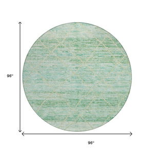 HomeRoots 5' Artichoke Green and Beige Trellis Area Rug - Durable, Washable Design for Indoor and Outdoor Use 8' Round 616480