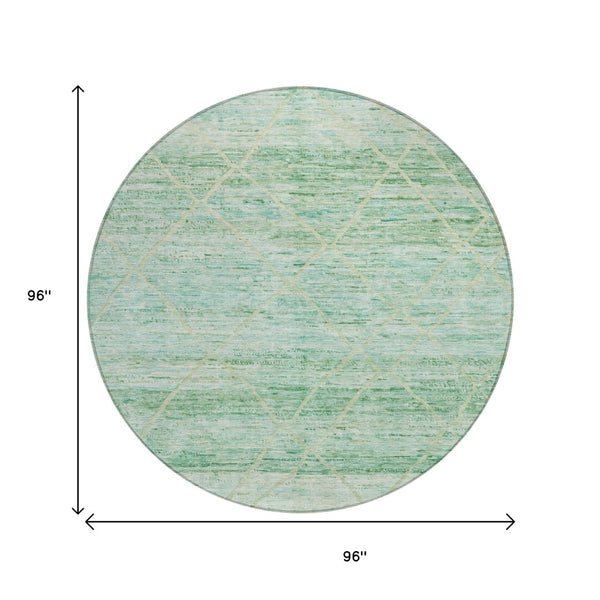 HomeRoots 5' Artichoke Green and Beige Trellis Area Rug - Durable, Washable Design for Indoor and Outdoor Use 8' Round 616480