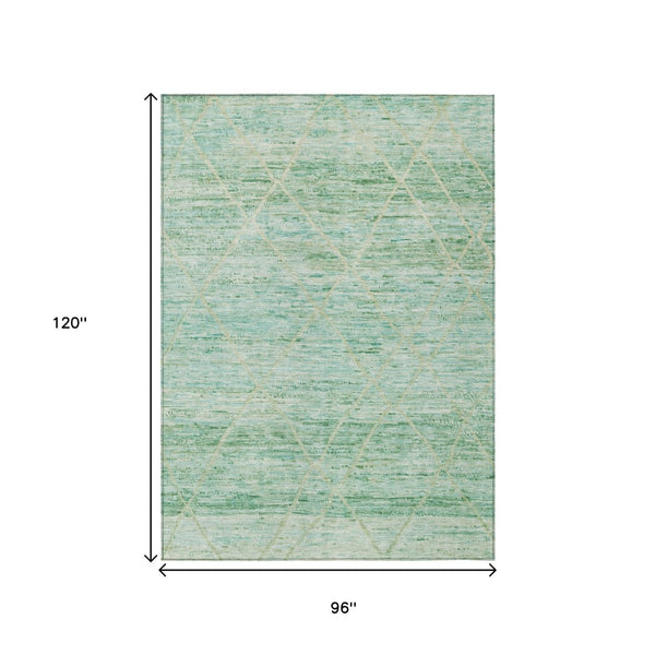 HomeRoots 5' Artichoke Green and Beige Trellis Area Rug - Durable, Washable Design for Indoor and Outdoor Use 8' X 10' 616481