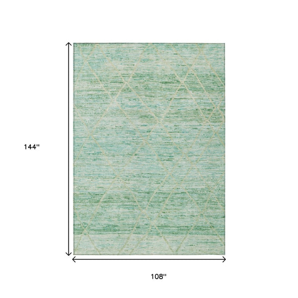 HomeRoots 5' Artichoke Green and Beige Trellis Area Rug - Durable, Washable Design for Indoor and Outdoor Use 9' X 12' 616482
