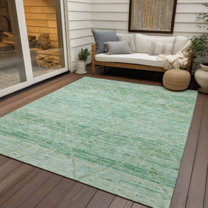 HomeRoots 5' Artichoke Green and Beige Trellis Area Rug - Durable, Washable Design for Indoor and Outdoor Use 9' X 12' 616482
