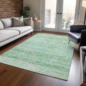 HomeRoots 5' Artichoke Green and Beige Trellis Area Rug - Durable, Washable Design for Indoor and Outdoor Use 9' X 12' 616482