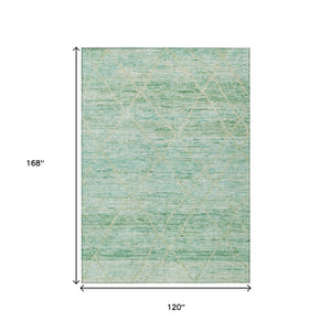 HomeRoots 5' Artichoke Green and Beige Trellis Area Rug - Durable, Washable Design for Indoor and Outdoor Use 10' X 14' 616483