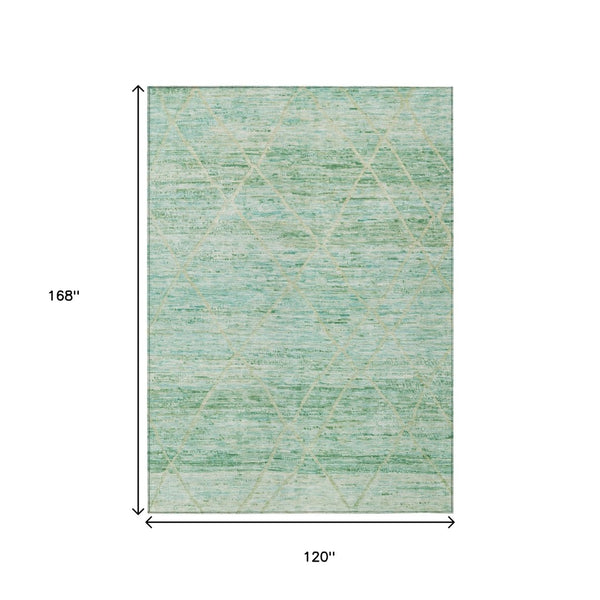HomeRoots 5' Artichoke Green and Beige Trellis Area Rug - Durable, Washable Design for Indoor and Outdoor Use 10' X 14' 616483