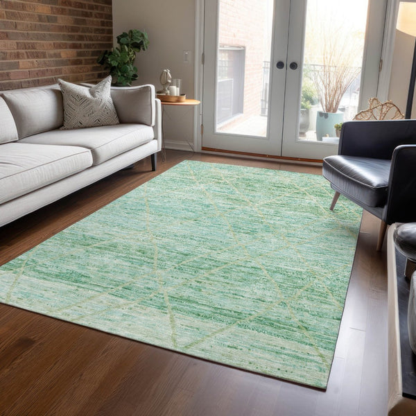 HomeRoots 5' Artichoke Green and Beige Trellis Area Rug - Durable, Washable Design for Indoor and Outdoor Use 10' X 14' 616483